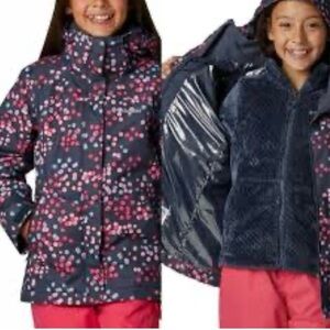 Columbia Kids bugaboo 3 in 1 Floral Puffer Jacket  & pants Pink and Navy